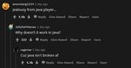 Cheap shots at Bedrock players (Image via Reddit)